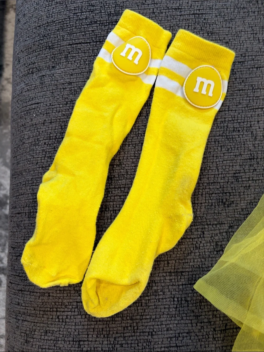 Yellow M&M-Inspired Girls Costume Set - T-Shirt, Tutu, Stockings & Suspenders